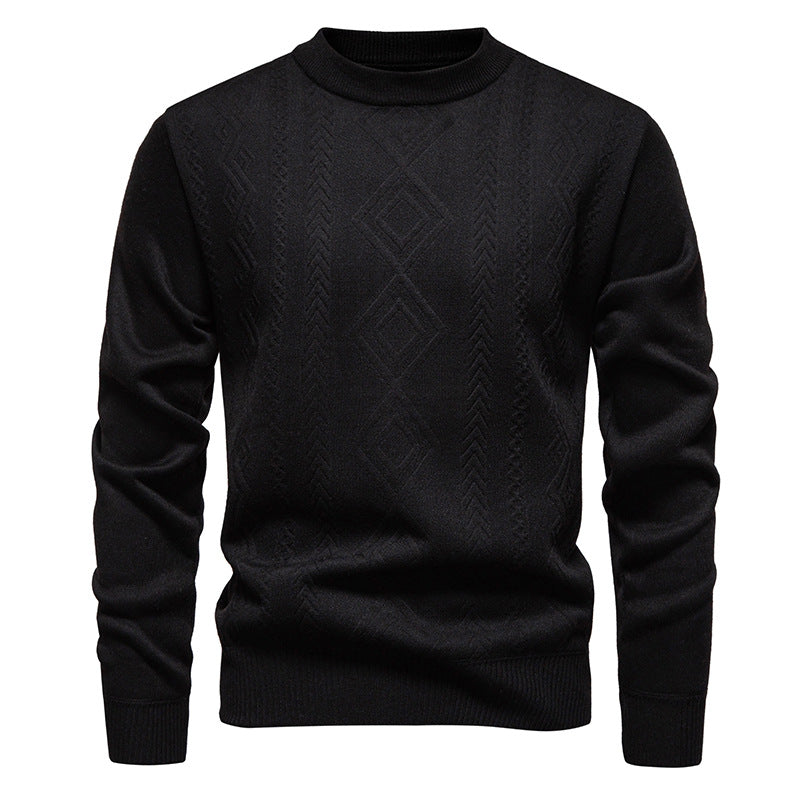 Men's knitted round neck sweater with diamond pattern and fine textured knit Mune Fashion