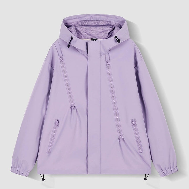 Women's Short Technical Hooded Jacket with Asymmetric Zippers & Drawstring Mune Fashion