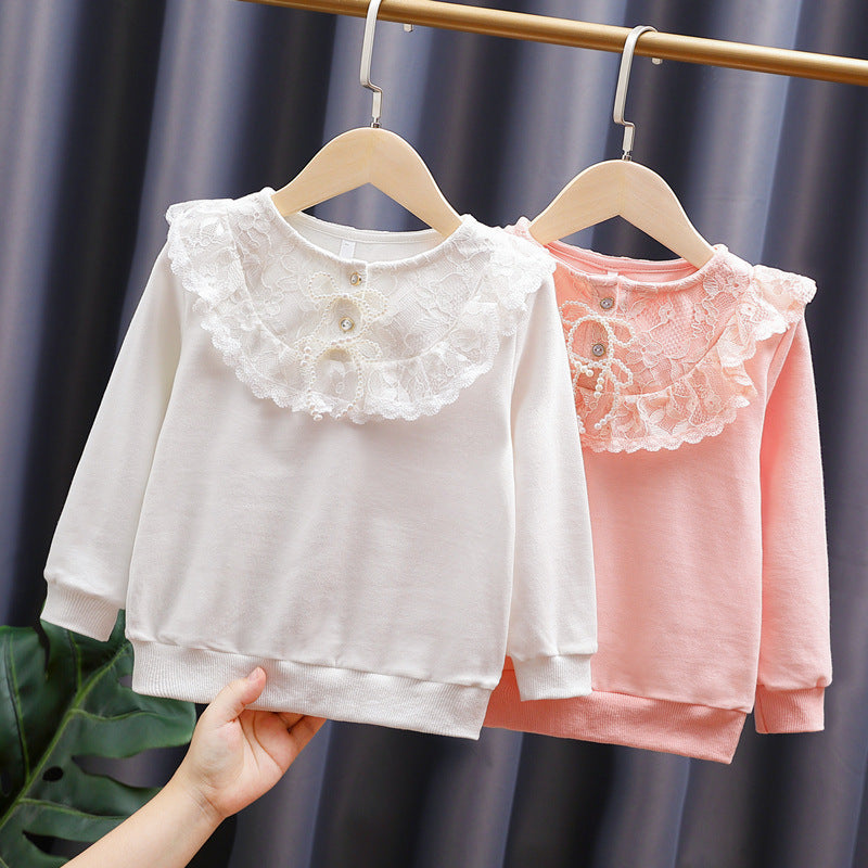 Girl sweatshirt with romantic lace collar Mune Fashion