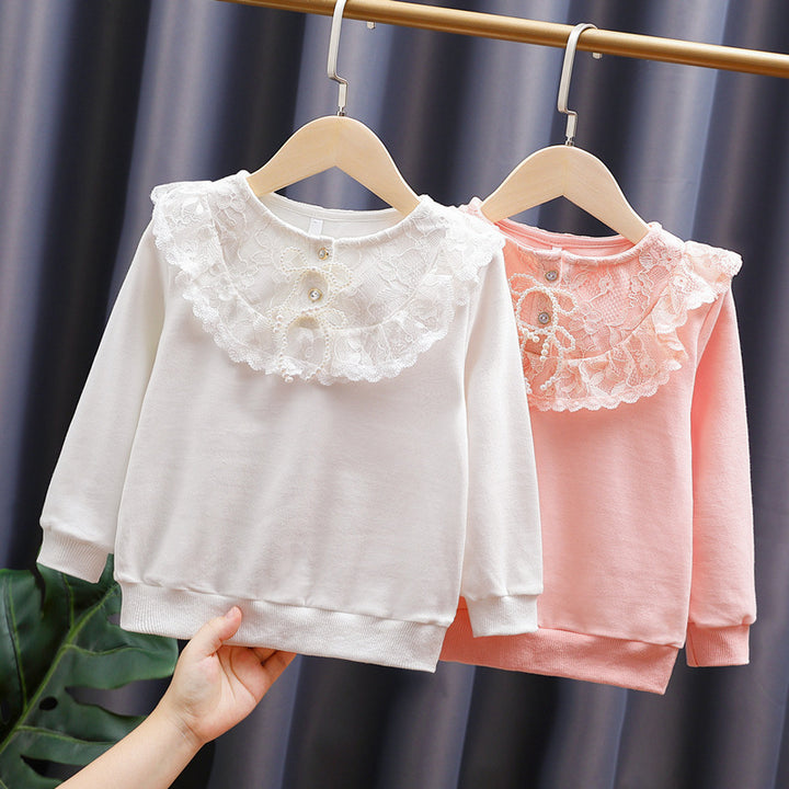 Girl sweatshirt with romantic lace collar Mune Fashion