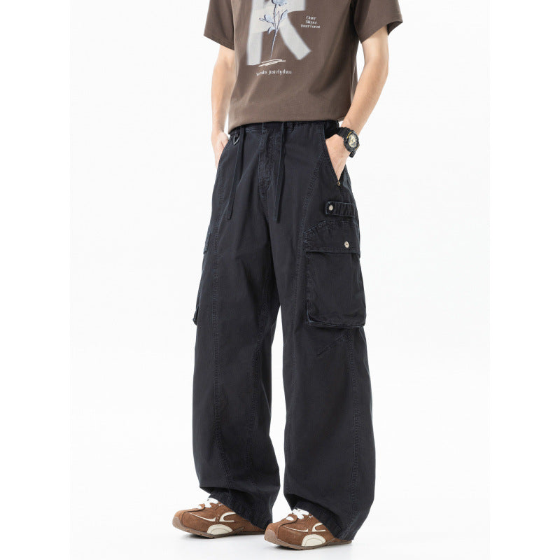 Men's Loose Cargo Pants in Baggy Cut with Utility Pockets and Drawstring Waist Mune Fashion