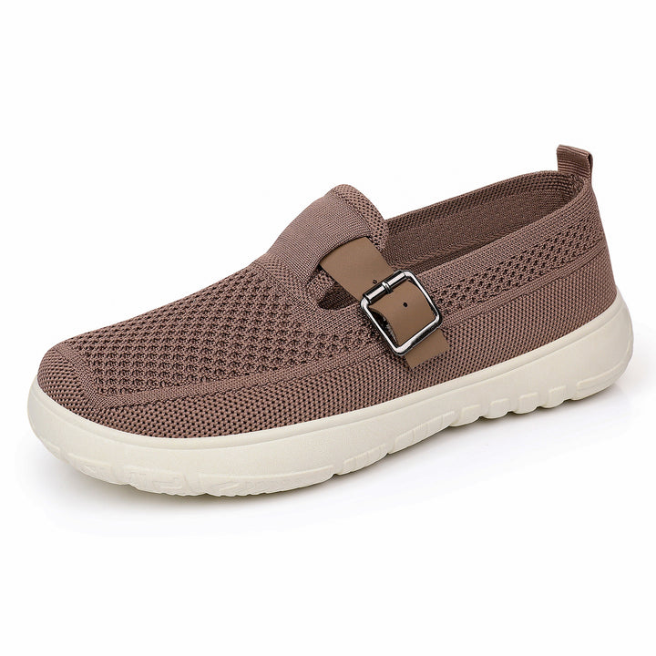 Women's breathable knit slip-on with adjustable metal buckle and cushioned lightweight EVA sole Mune Fashion