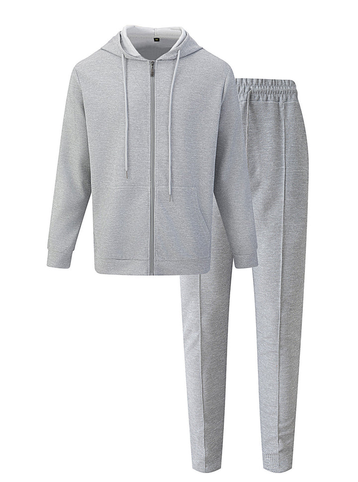 Men's waffle texture tracksuit with hooded zip jacket and tapered jogging pants Mune Fashion