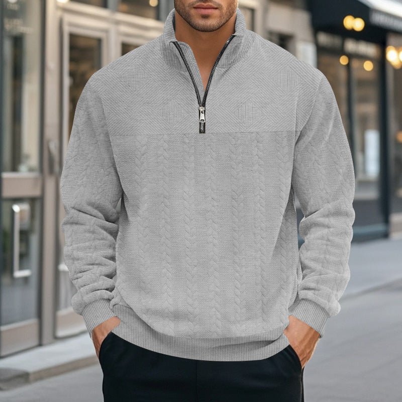 Men's structured half-zip knit pullover with stand-up collar and cable pattern Mune Fashion