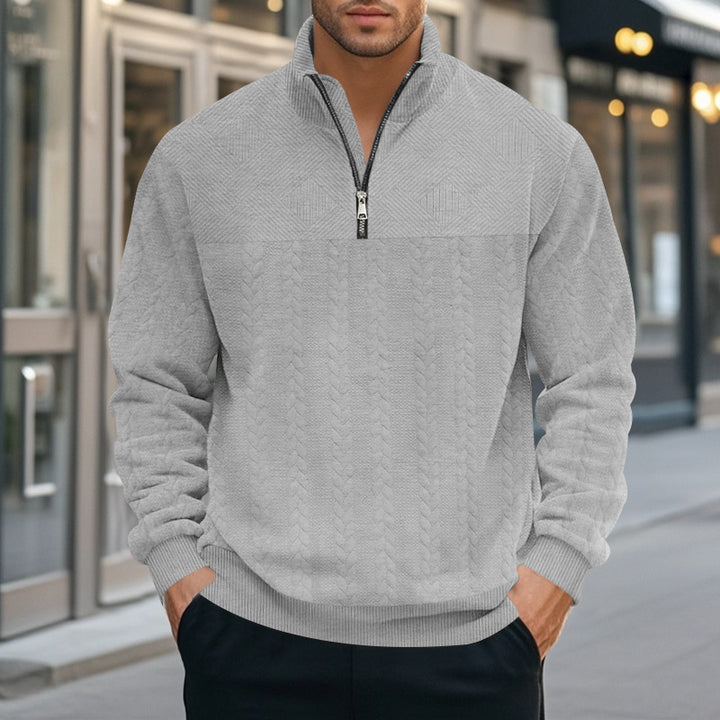Men's structured half-zip knit pullover with stand-up collar and cable pattern Mune Fashion