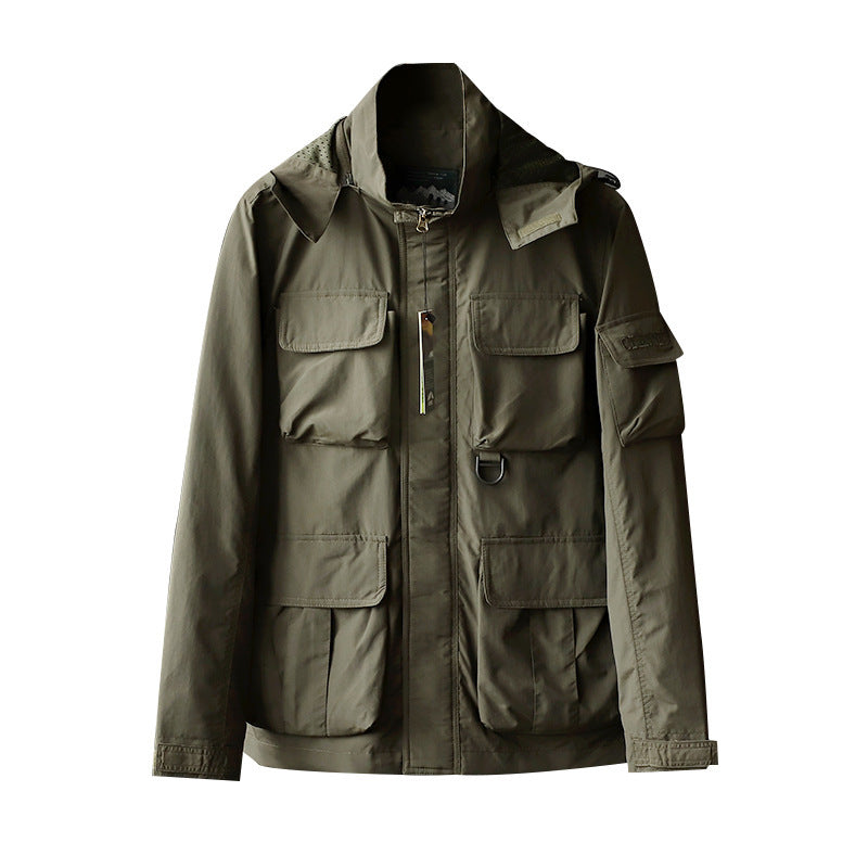 Men's urban field jacket with multiple pockets, wind-resistant surface and concealed hood Mune Fashion