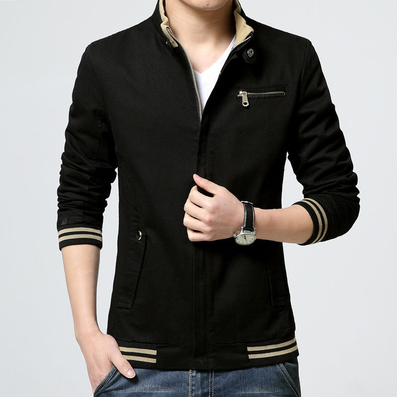 Men's sporty-elegant Harrington jacket with stand-up collar, zippered pocket, and striped ribbed cuffs Mune Fashion