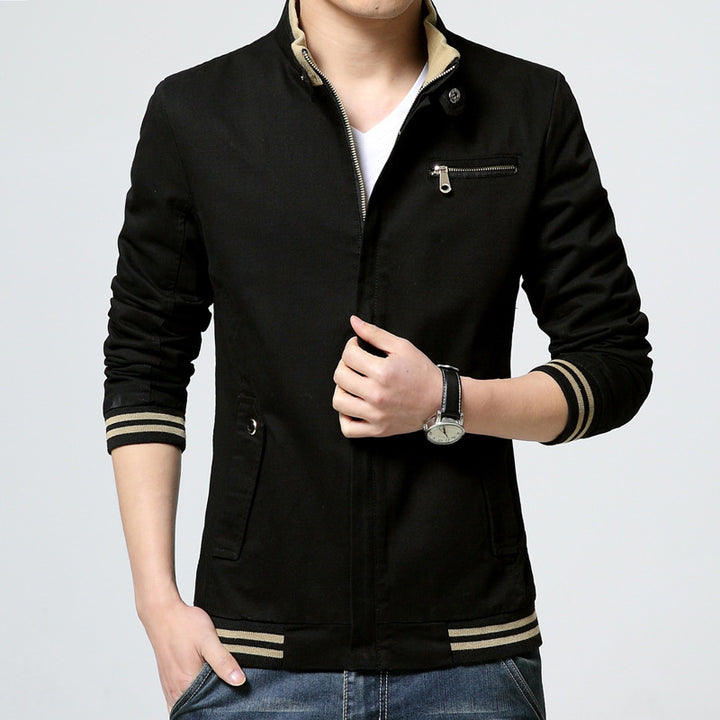 Men's sporty-elegant Harrington jacket with stand-up collar, zippered pocket, and striped ribbed cuffs Mune Fashion