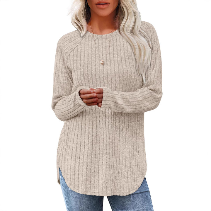Women's ribbed knit pullover with round neckline oversized fit and side slits Mune Fashion