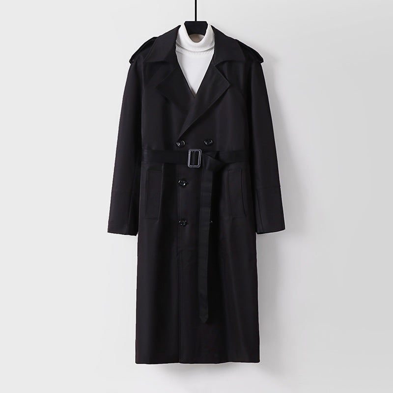 Men's Long Double-Breasted Trench Coat with Belt and Epaulettes Mune Fashion