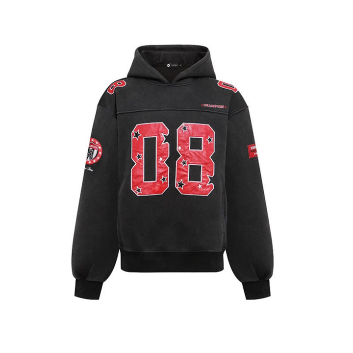 Women's Oversize Hoodie Sweatshirt with Large Number Print and Star Applications Mune Fashion