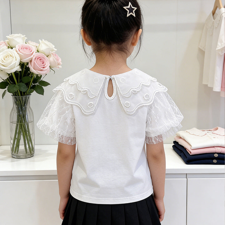 Girl T-Shirt with elegant lace collar and airy sleeves Mune Fashion