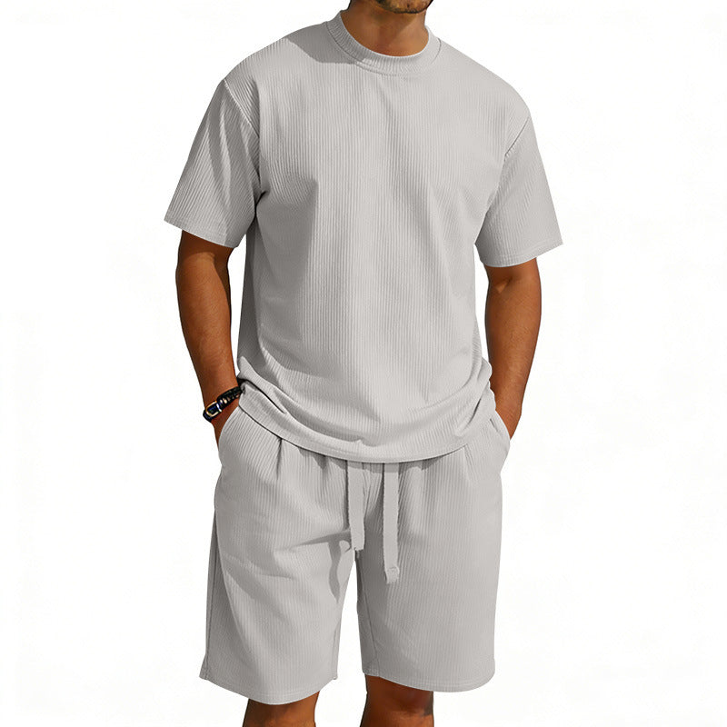 Men's short-sleeve shirt and Bermuda combination made of ribbed jersey with elastic drawstring waistband Mune Fashion