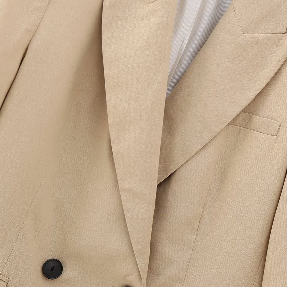 Women's Double-Breasted Longline Blazer with Structured Tailoring and Extended Hem