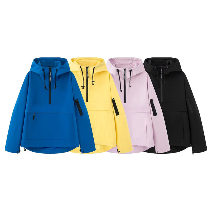 Women's windproof anorak pullover jacket with hood, half zipper, and large kangaroo pocket Mune Fashion