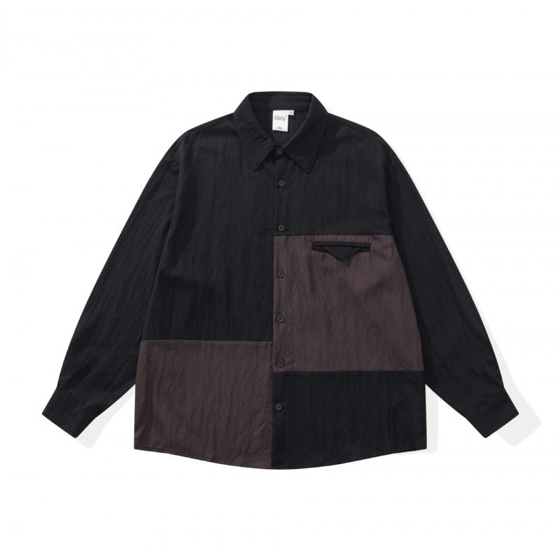 Unisex Oversized Shirt Jacket in Patchwork Look with Kent Collar and Chest Pocket Mune Fashion