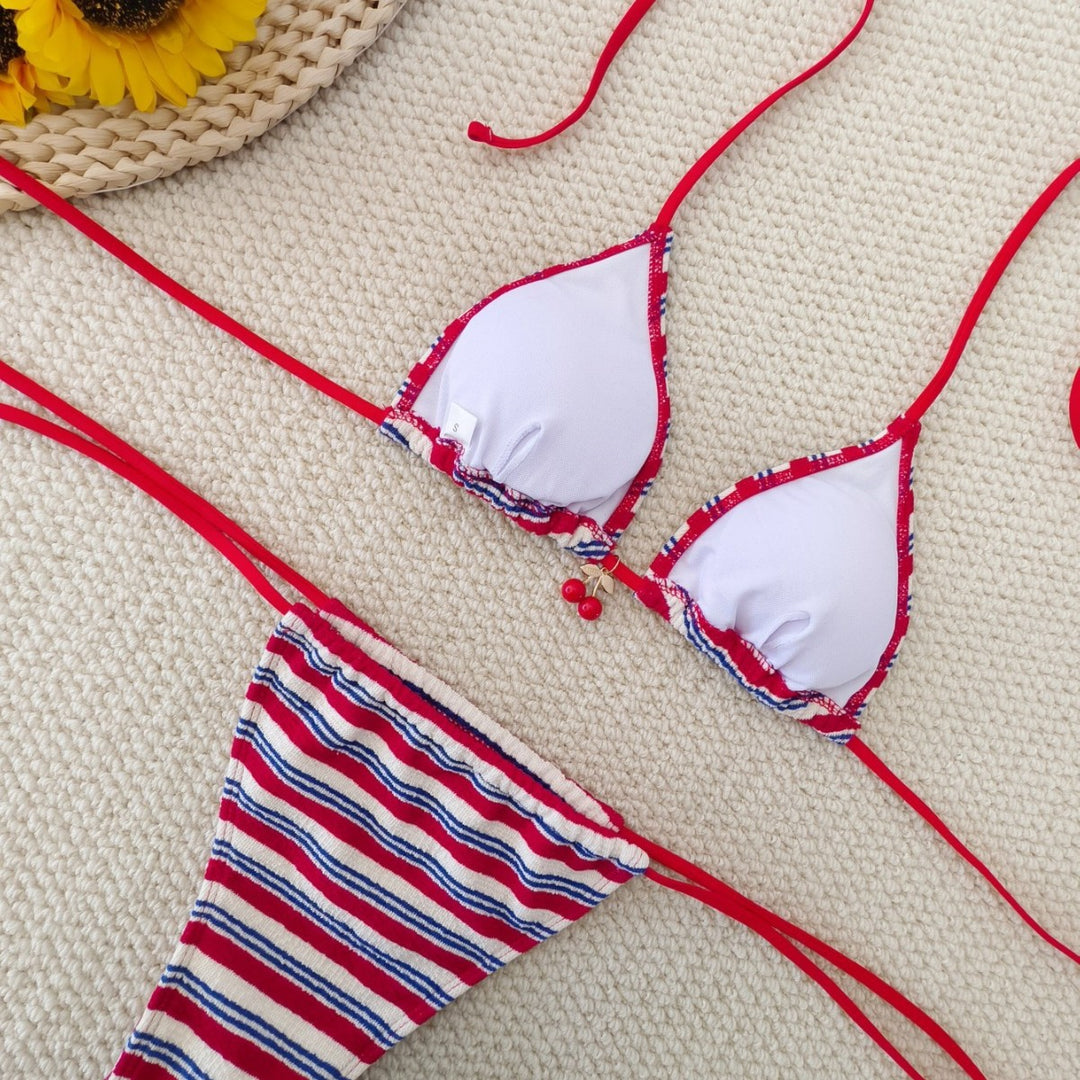 Women Triangle Bikini with playful stripe pattern Mune Fashion