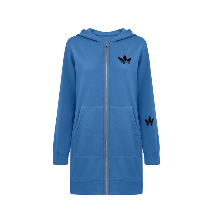 Women's Long Hooded Sweat Jacket with Metal Zipper, Kangaroo Pockets and Figure-Flattering Silhouette Drune