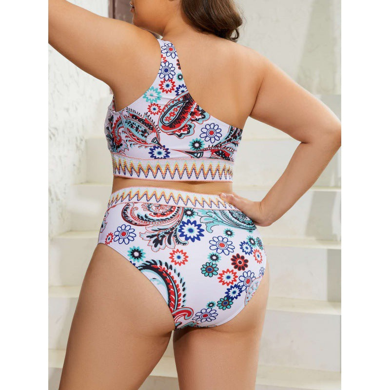 Women’s Crop-Top Bikini Set with High Waist and Decorative Pattern Mune Fashion