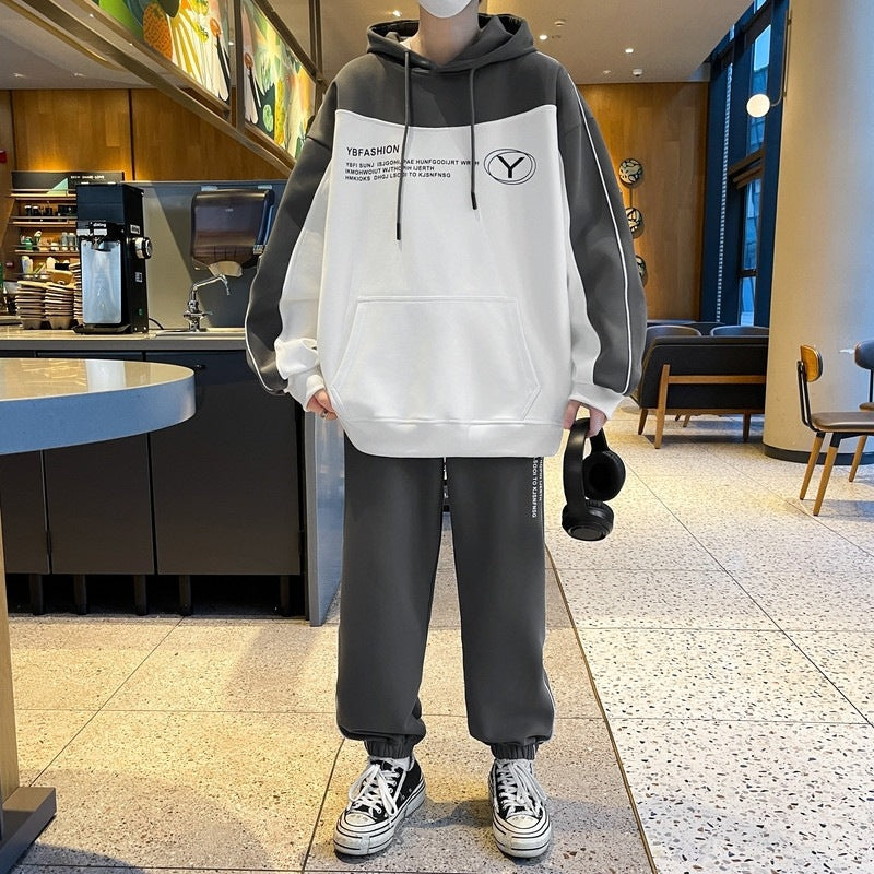 Men's Oversize Training Set with Block Design Hoodie and Tapered Jogging Pants Mune Fashion