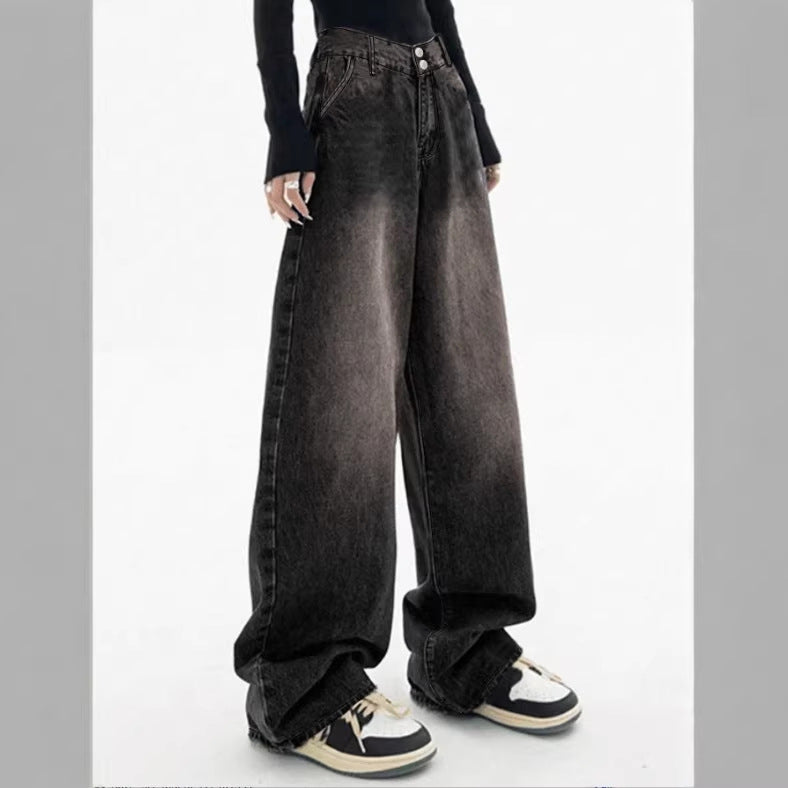 Ladies Extra Wide High-Waist Denim Baggy Jeans with Extended Hem Mune Fashion