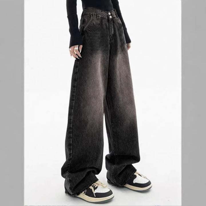 Ladies Extra Wide High-Waist Denim Baggy Jeans with Extended Hem Mune Fashion