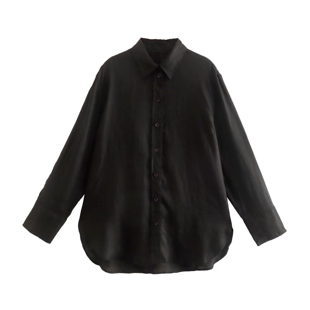 Women's Oversize Shirt Blouse with Extended Back, Boxy Cut and Continuous Button Placket Mune Fashion
