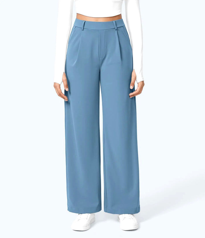 Women's Wide High-Waist Palazzo Pants with Pleats and Side Pockets Mune Fashion