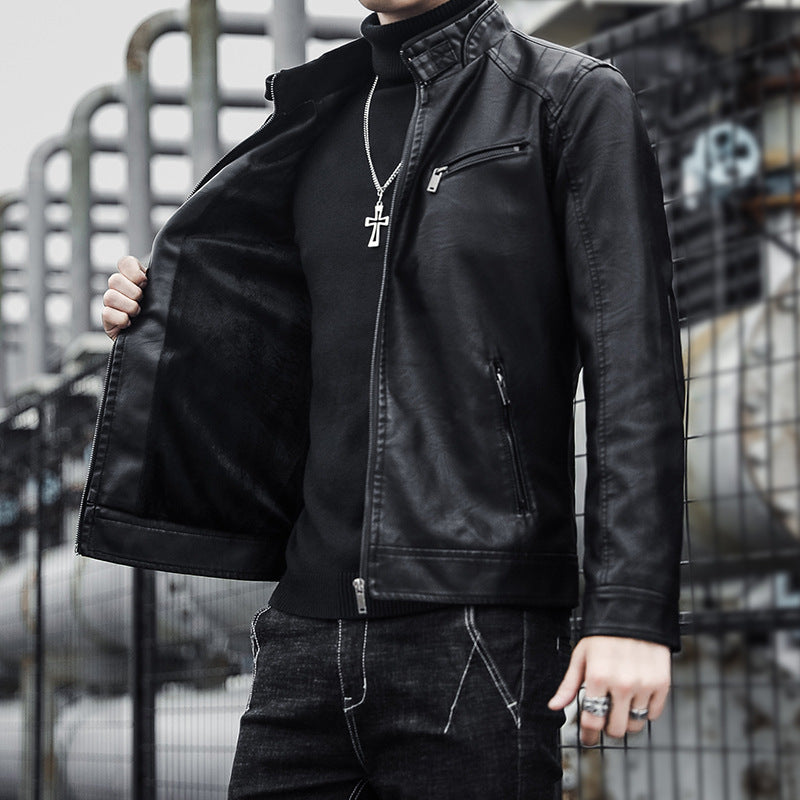 Men's Stylish Faux Leather Jacket with Warm Lining Mune Fashion