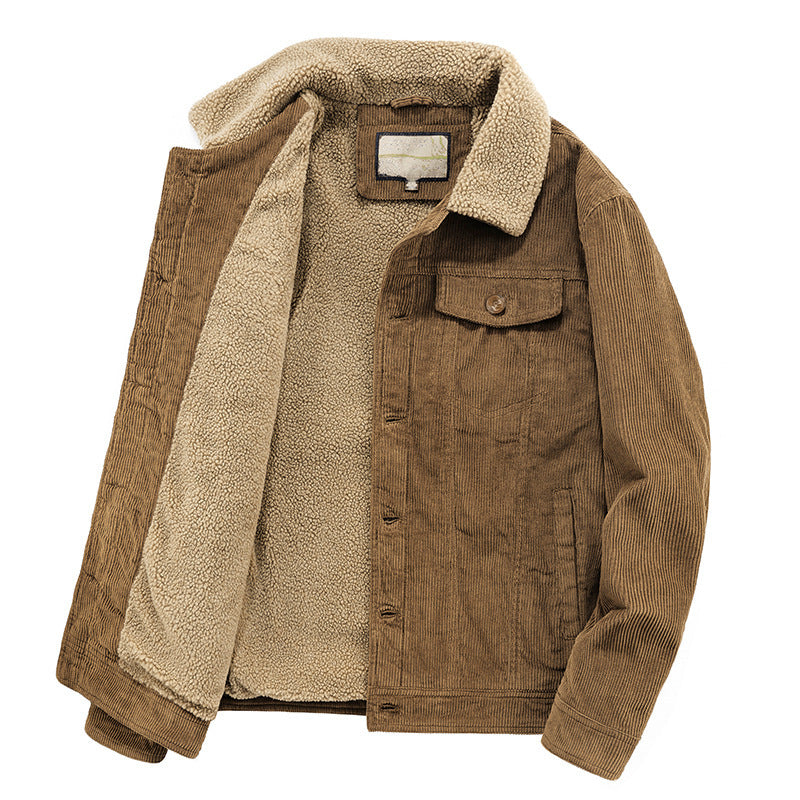 Men's cord worker jacket with continuous teddy lining, shirt collar, and chest pocket Mune Fashion