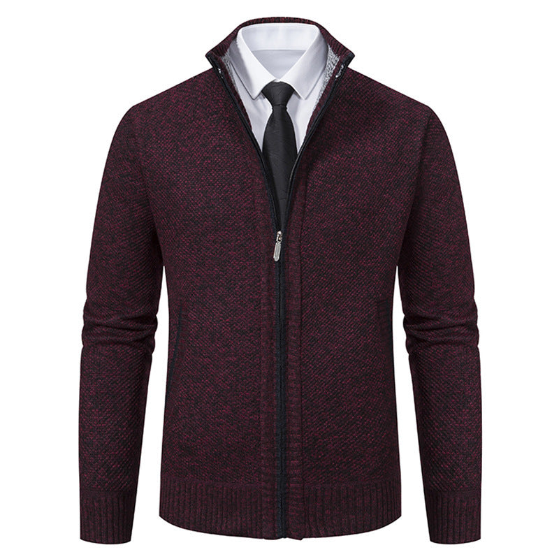 Men's upscale cardigan with stand-up collar and full-length zipper, thermally insulating and tailored fit Mune Fashion