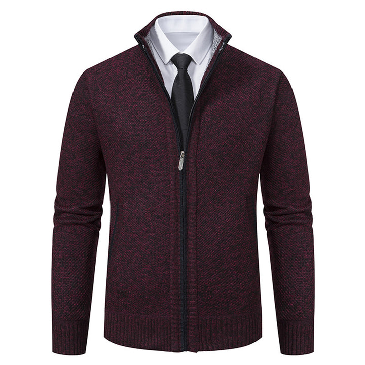 Men's upscale cardigan with stand-up collar and full-length zipper, thermally insulating and tailored fit Mune Fashion