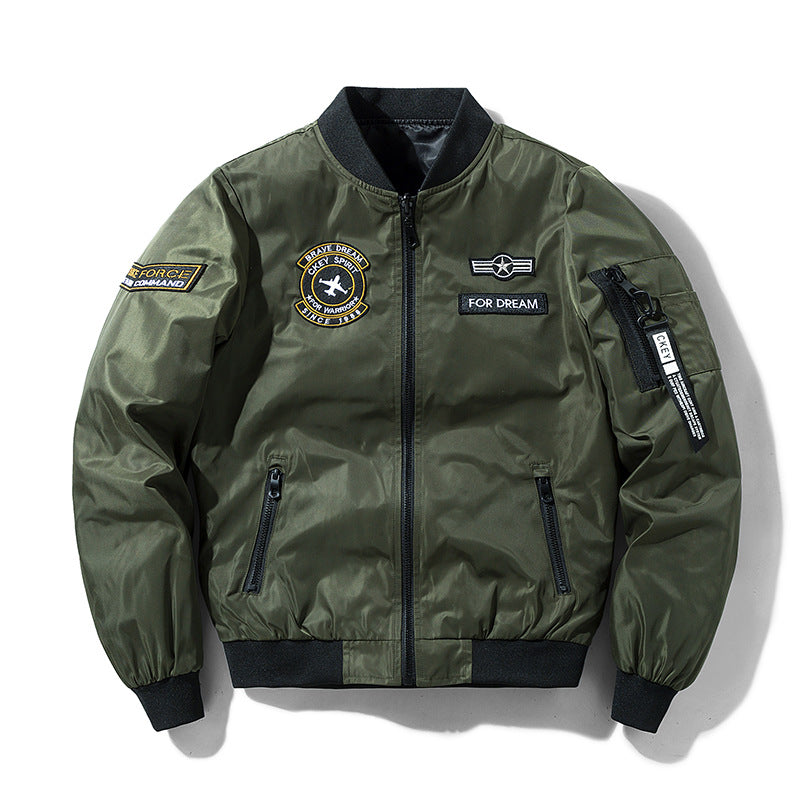 Men's lightweight water-repellent flight bomber jacket with embroidered airplane patches and side pocket on the arm Mune Fashion