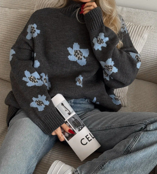 Ladies' Fashionable Sweater with Floral Patterns