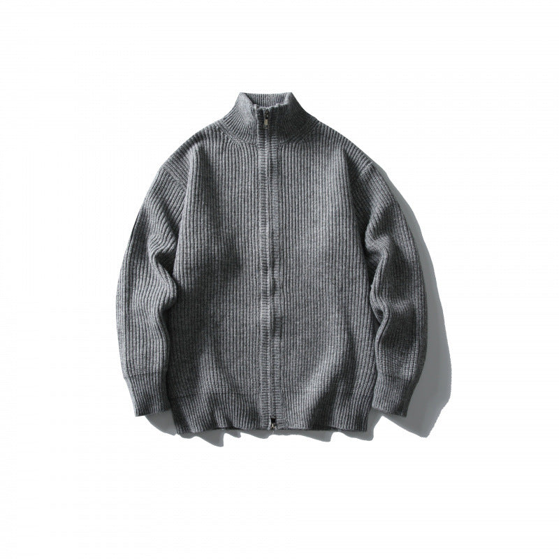 Unisex Ribbed Zip Cardigan with Stand-Up Collar Mune Fashion