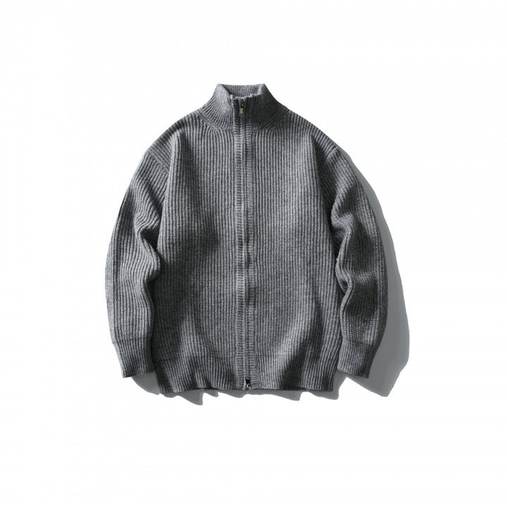 Unisex Ribbed Zip Cardigan with Stand-Up Collar Mune Fashion