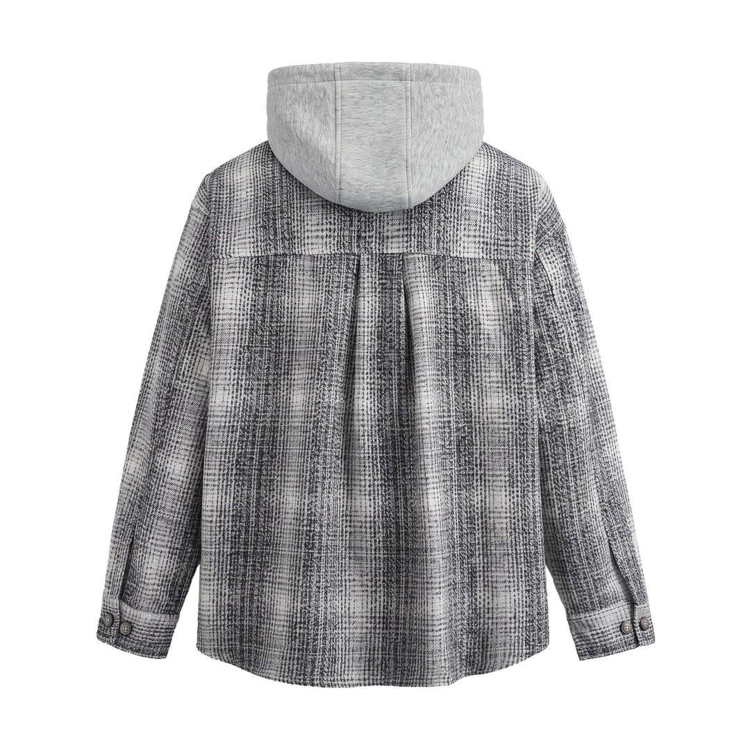 Men's Hooded Overshirt in Wool Blend with Check Pattern and Inserted Chest Pocket Mune Fashion