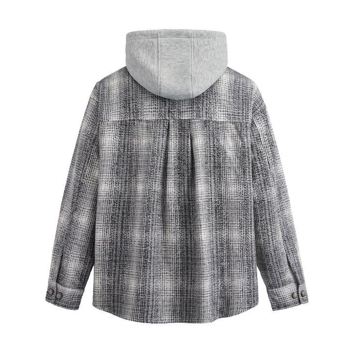 Men's Hooded Overshirt in Wool Blend with Check Pattern and Inserted Chest Pocket Mune Fashion