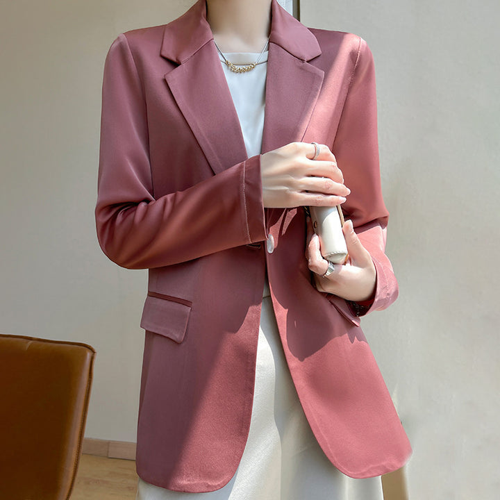 Women Slightly Tailored Long Blazer with Button Closure and Flap Pockets Mune Fashion