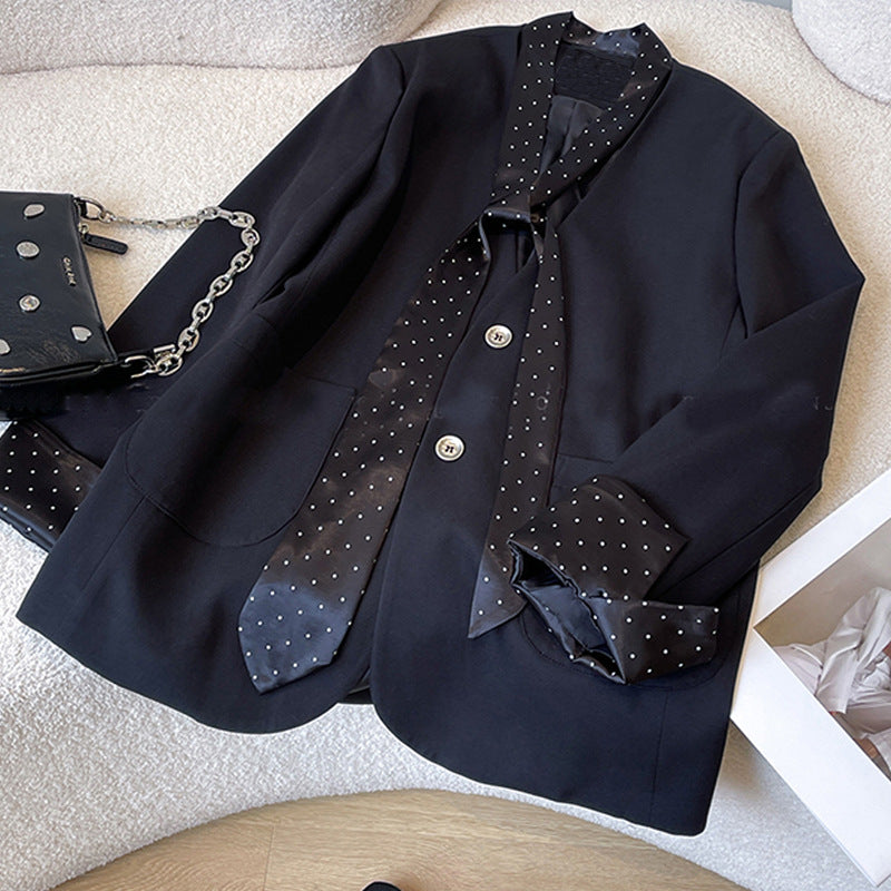Ladies Stylish Blazer with Integrated Scarf Mune Fashion
