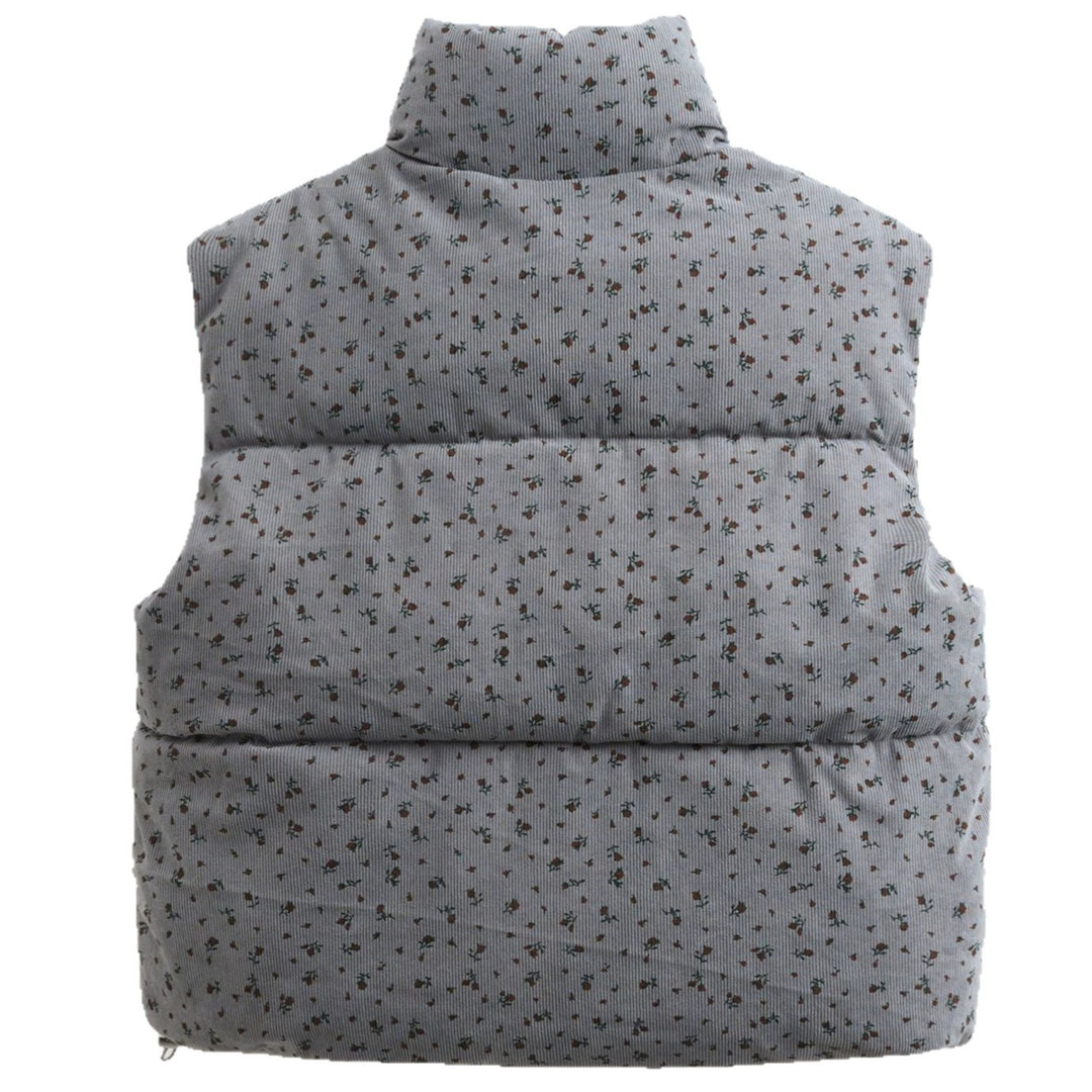 Women's Lightweight Quilted Cord Waistcoat with Stand-Up Collar and Zipper Pockets Mune Fashion