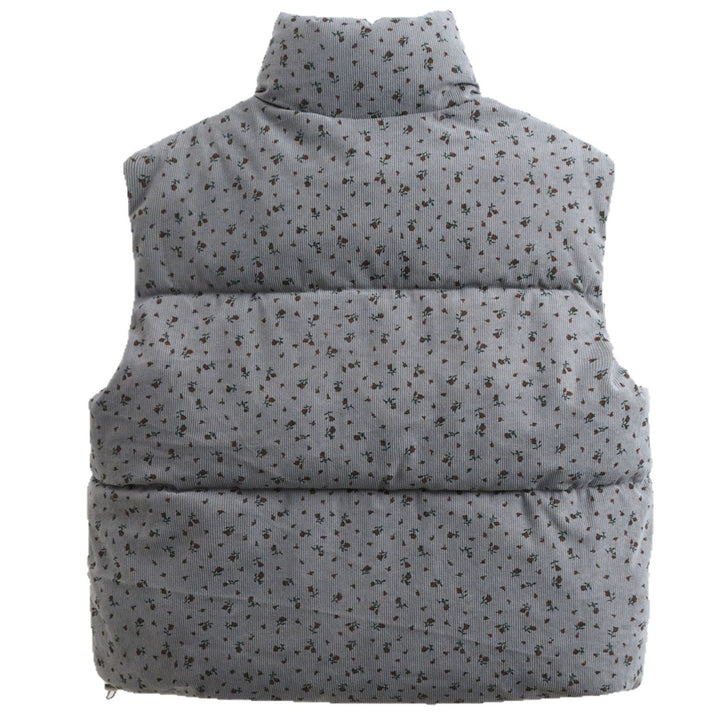 Women's Lightweight Quilted Cord Waistcoat with Stand-Up Collar and Zipper Pockets Mune Fashion