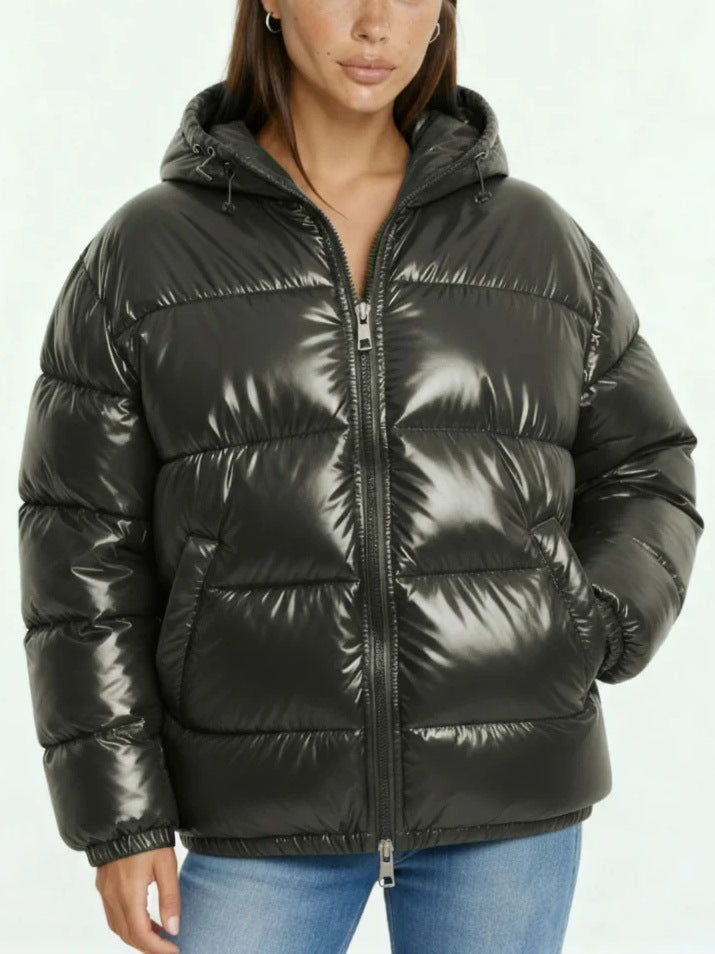 Women's High Gloss Quilted Jacket with Hood