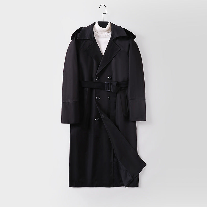 Men's Long Double-Breasted Trench Coat with Belt and Epaulettes Mune Fashion