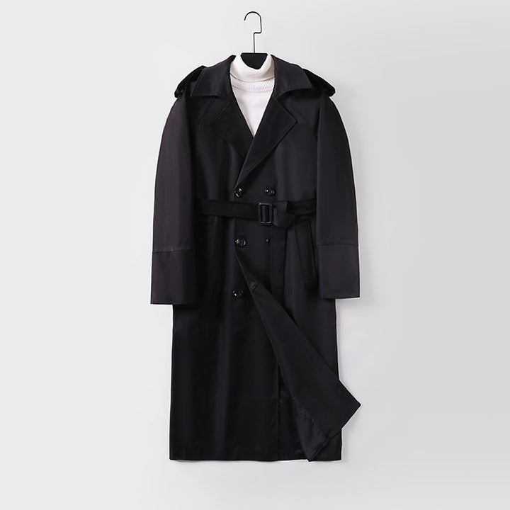Men's Long Double-Breasted Trench Coat with Belt and Epaulettes Mune Fashion