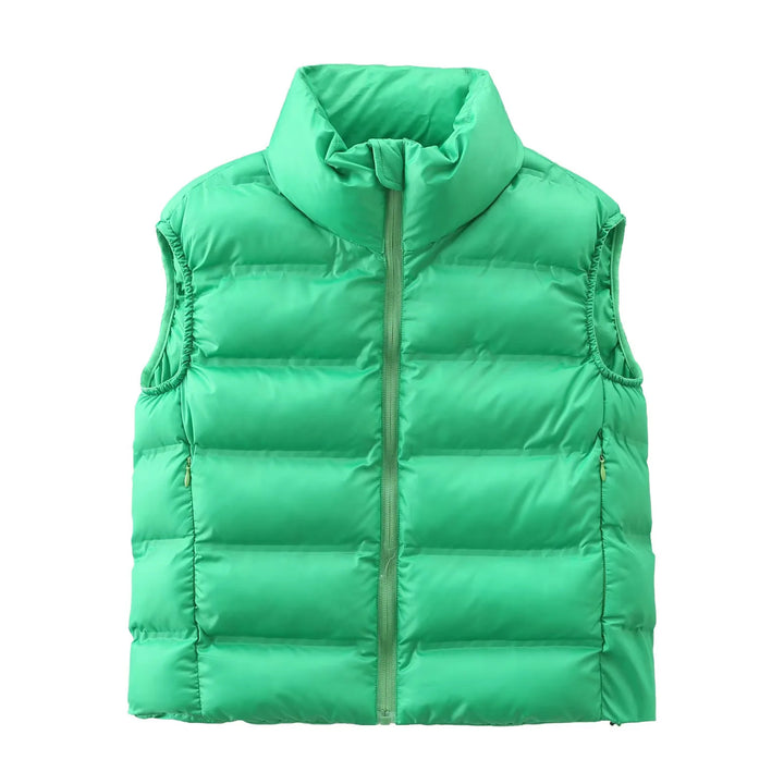 Ladies nan quilted thermal vest with high stand-up collar, side zip pockets, and adjustable hem Mune Fashion