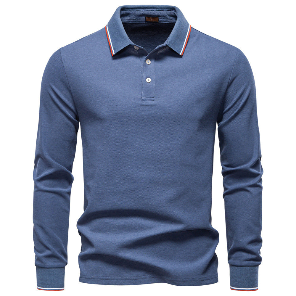 Men's tailored long-sleeve polo made of fine cotton pique with concealed button placket and ribbed cuffs Mune Fashion