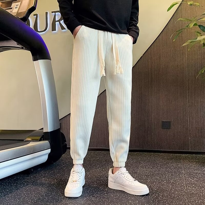 Men's Ribbed Relaxed Jogging Pants with Drawstring, Side Pockets and Elastic Hem Mune Fashion