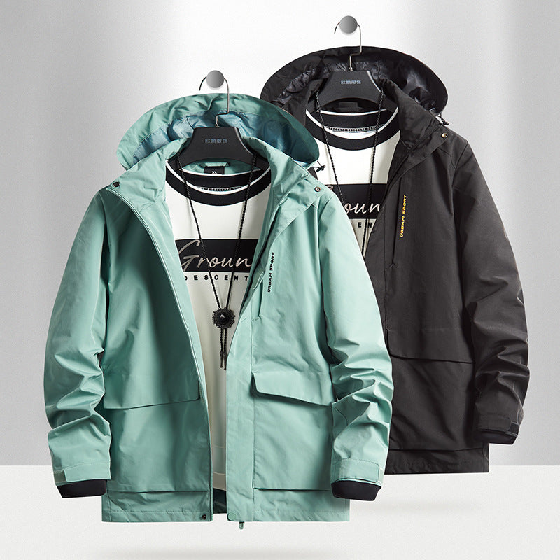 Men's waterproof city outdoor jacket with hood, concealed zipper and cargo pockets Mune Fashion