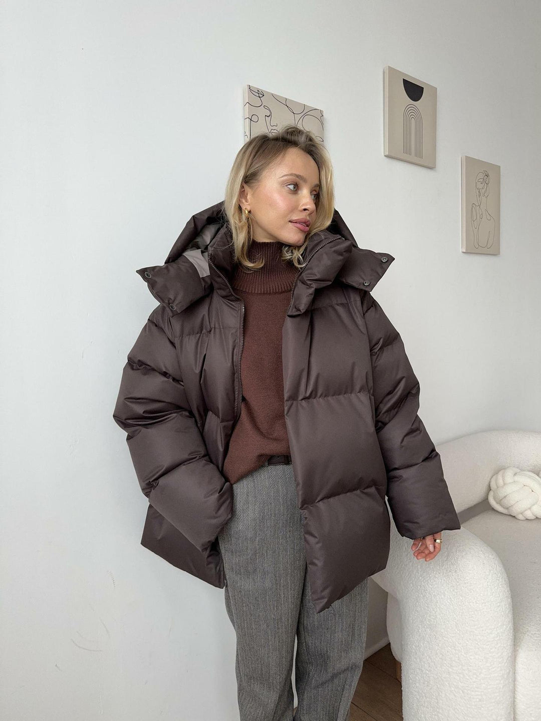 Women's Oversized Quilted Jacket with Hood and Padded Thermal Filling Mune Fashion